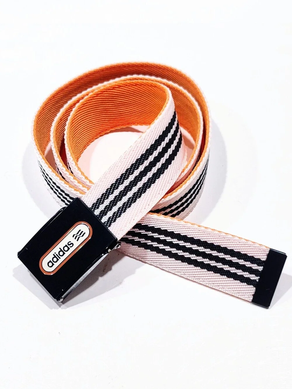 Adidas Reversible Webbing Belt Orange Black White Stripe Enamel Buckle 2012 OSFA